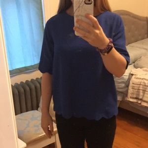 Francesca’s Royal Blue Scalloped 3/4 Sleeve Shirt